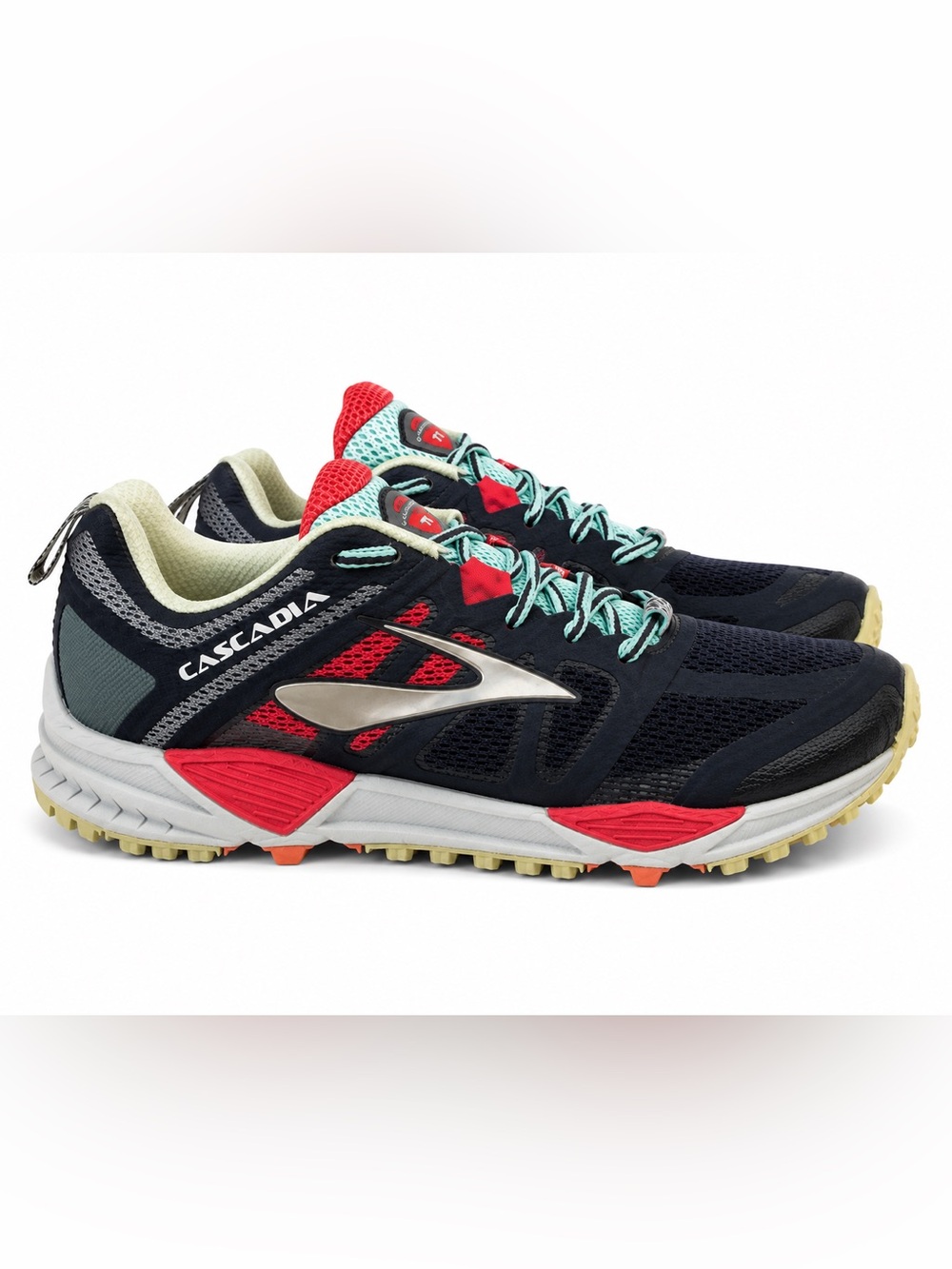 Brooks Cascadia 11 Trail Running Shoes Teal Coral Crystal & Navy Blue Hiking